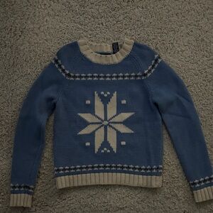 Moda International Blue and Cream Snowflake Sweater